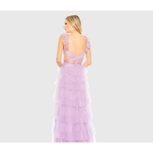 NWT Mac Duggal Maxi Dress 50670 Lavender Lilac Ruffle Tiered Tulle Cutout sz 12 - Picture 5 of 8